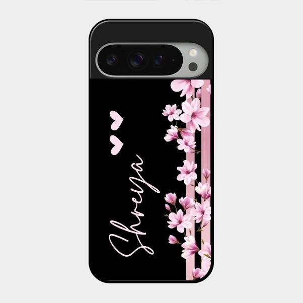 Pink Floral Customize Glass Case Cover For Google Pixel 9 Pro Xl