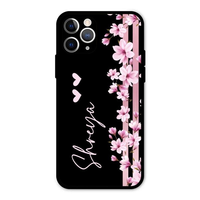 Pink Floral Customize Glass Case Cover For iPhone 11 Pro