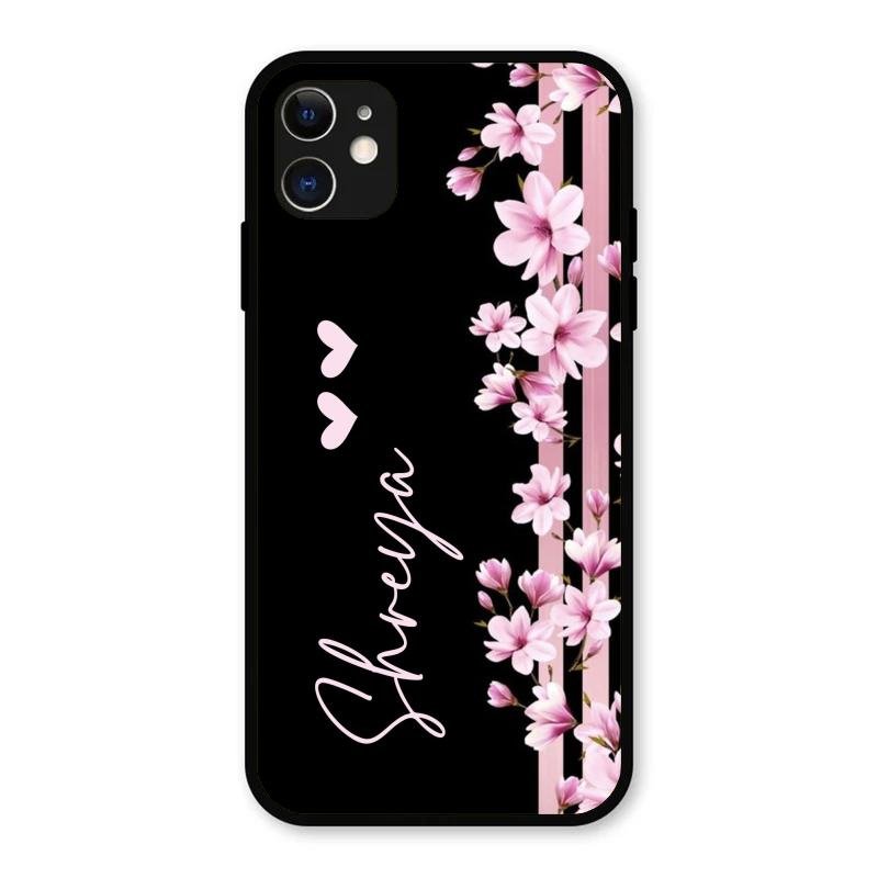 Pink Floral Customize Glass Case Cover For iPhone 11