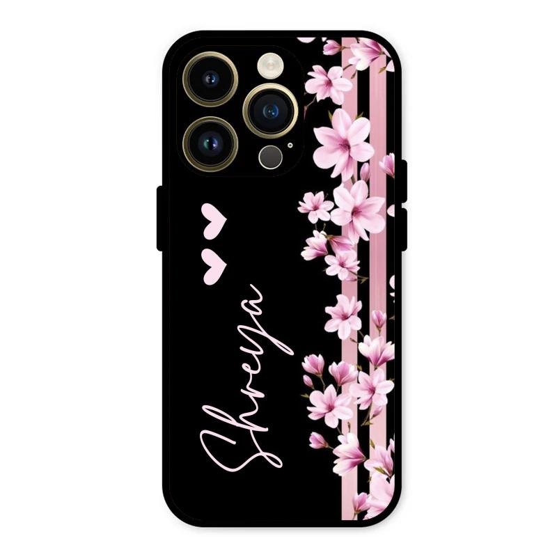 Pink Floral Customize Glass Case Cover For iPhone 14 Pro
