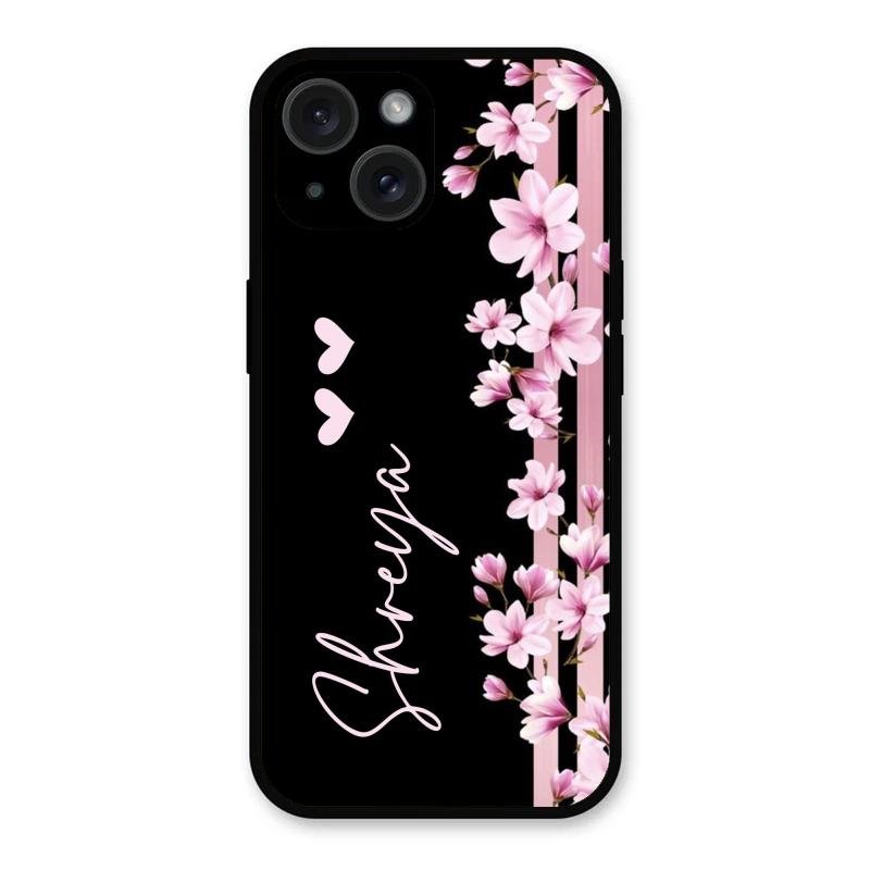 Pink Floral Customize Glass Case Cover For iPhone 15 Plus