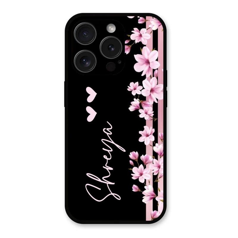 Pink Floral Customize Glass Case Cover For iPhone 15 Pro