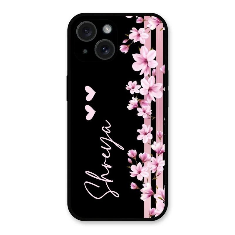Pink Floral Customize Glass Case Cover For iPhone 15