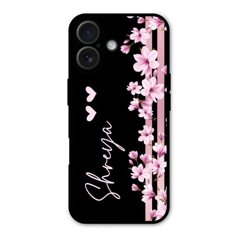 Pink Floral Customize Glass Case Cover For iPhone 16 Plus