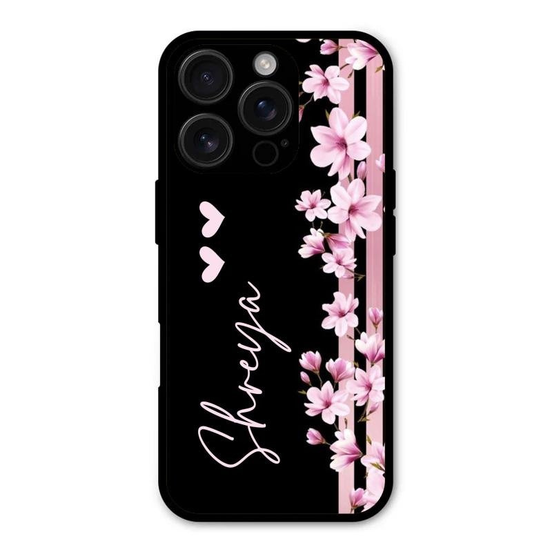 Pink Floral Customize Glass Case Cover For iPhone 16 Pro