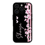 Pink Floral Customize Glass Case Cover For iPhone 16 Pro