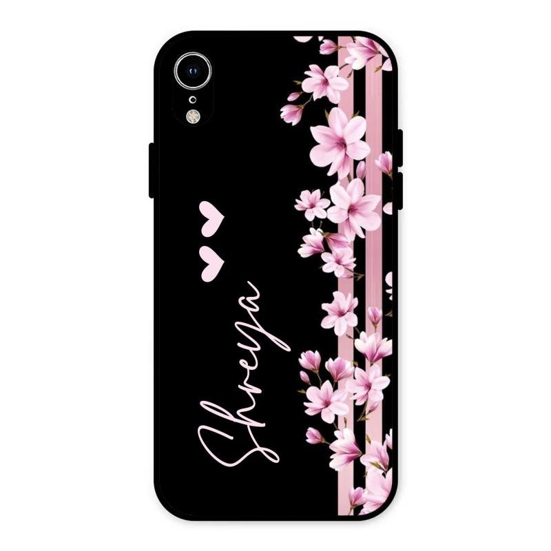 Pink Floral Customize Glass Case Cover For iPhone XR
