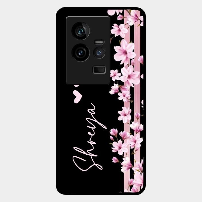 Pink Floral Customize Glass Case Cover For Iqoo 11 5G