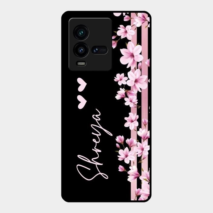 Pink Floral Customize Glass Case Cover For Iqoo 9T 5G