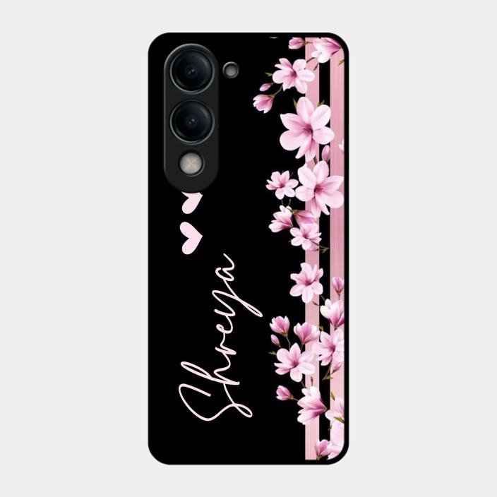 Pink Floral Customize Glass Case Cover For Iqoo Z10 Lite
