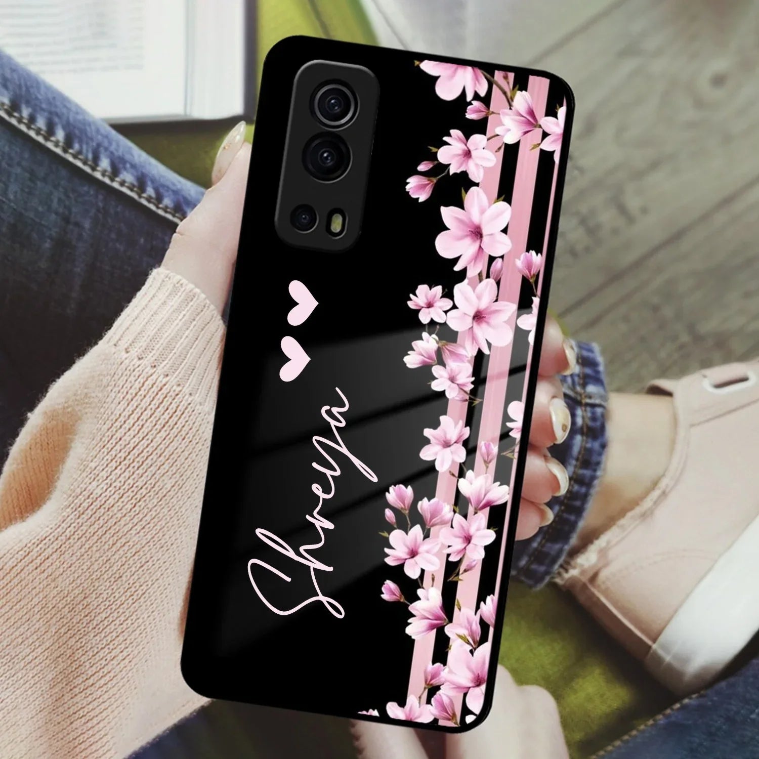 Pink Floral Customize Glass Case Cover For Vivo - ShopOnCliQ