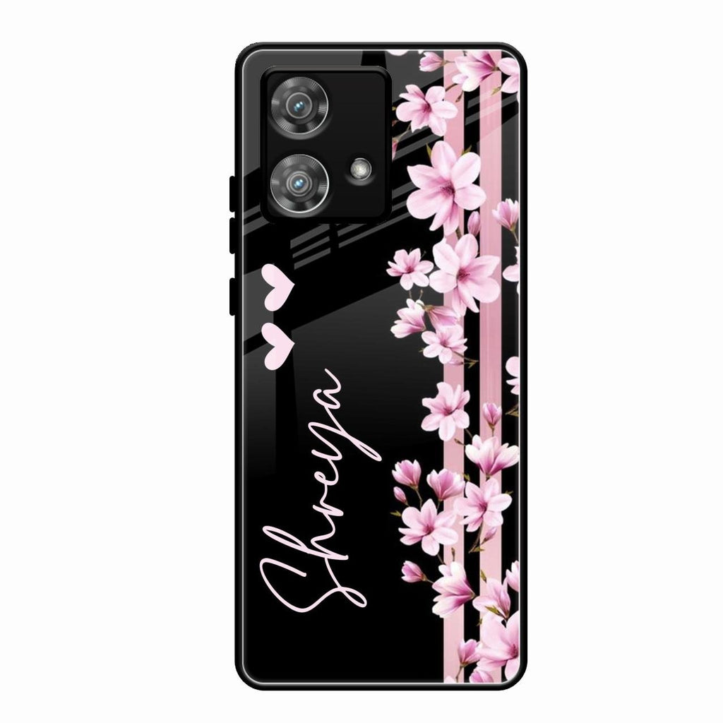 Pink Floral Customize Glass Case Cover For Motorola Edge 40 5G