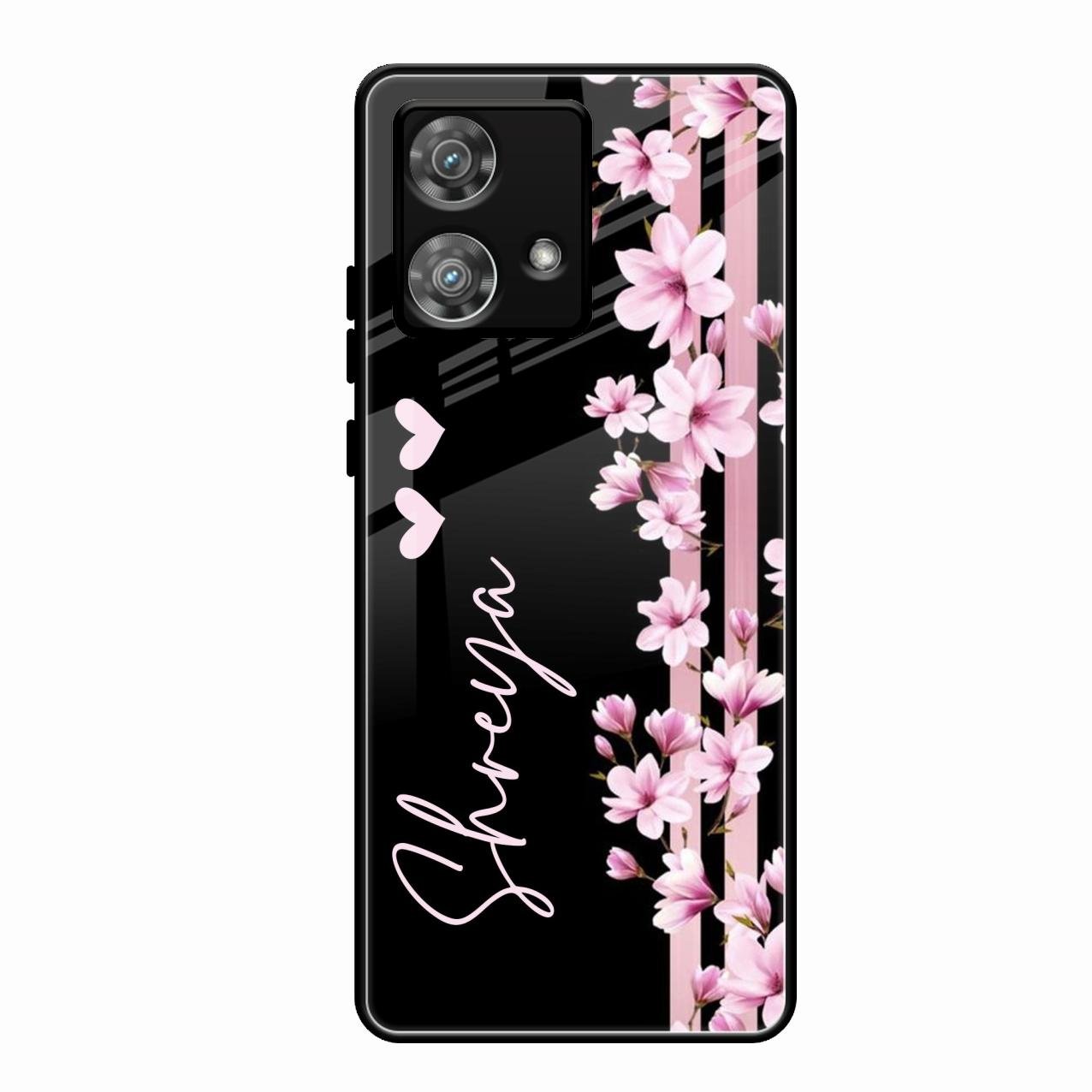Pink Floral Customize Glass Case Cover For Motorola Edge 40 5G