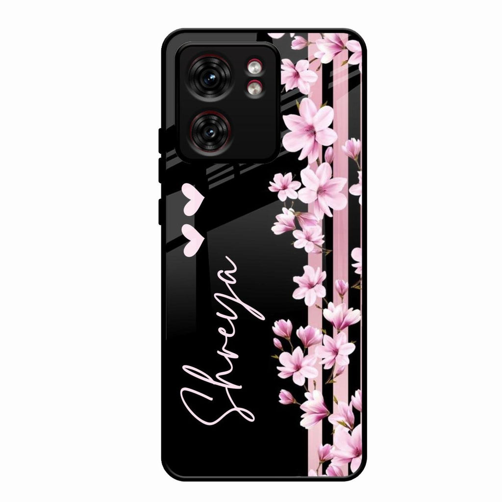 Pink Floral Customize Glass Case Cover For Motorola Edge 40
