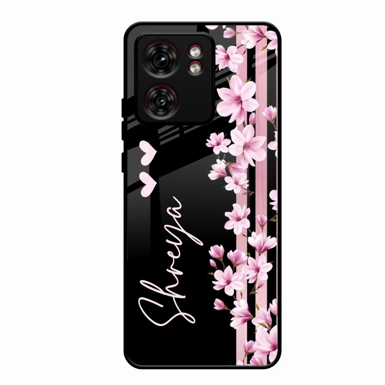 Pink Floral Customize Glass Case Cover For Motorola Edge 40