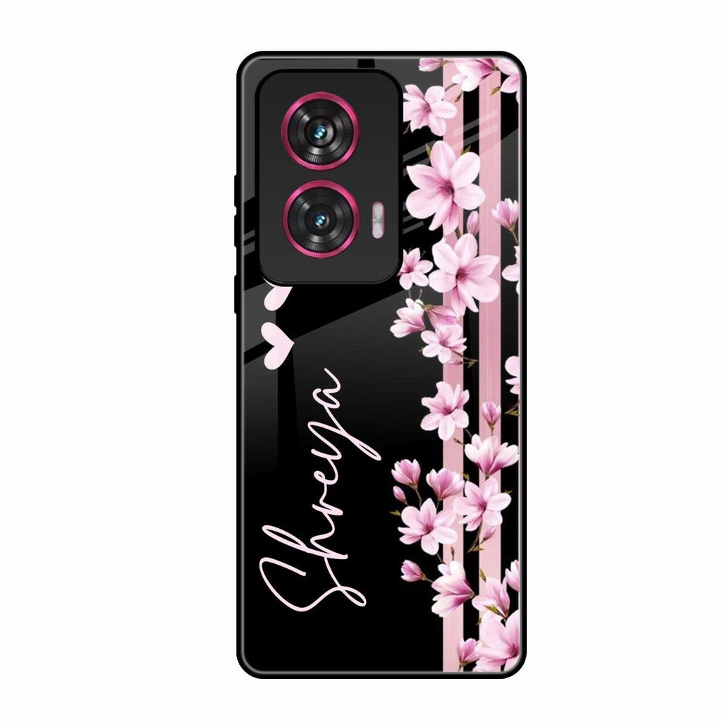 Pink Floral Customize Glass Case Cover For Motorola Edge 50 Fusion 5G