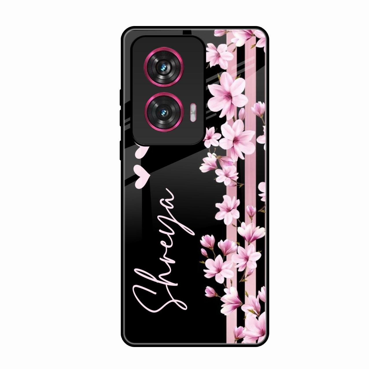 Pink Floral Customize Glass Case Cover For Motorola Edge 50 Fusion 5G
