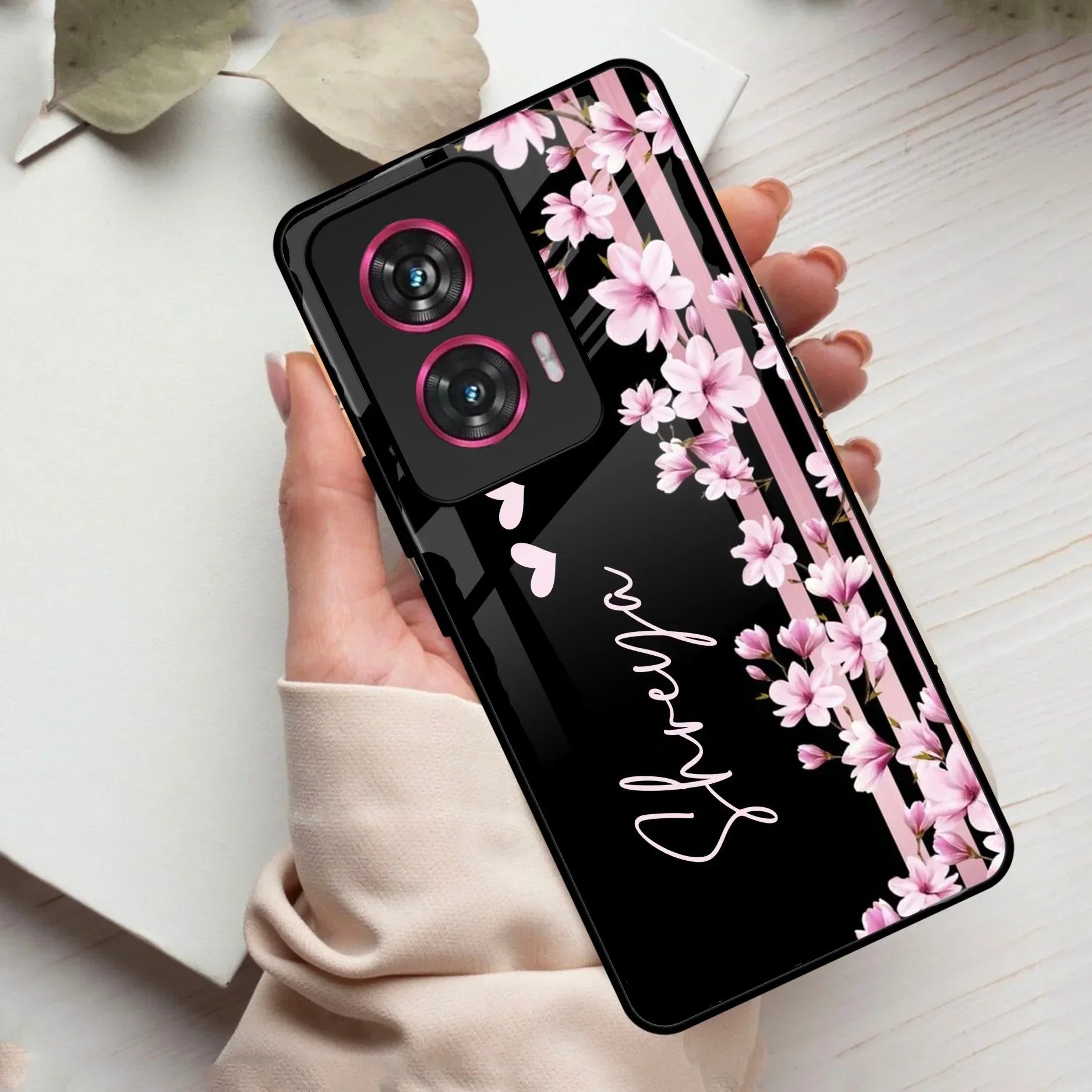 Pink Floral Customize Glass Case Cover For Motorola - ShopOnCliQ
