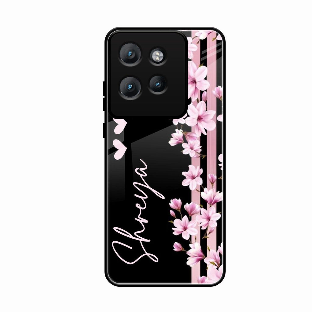 Pink Floral Customize Glass Case Cover For Motorola Edge 50 Neo