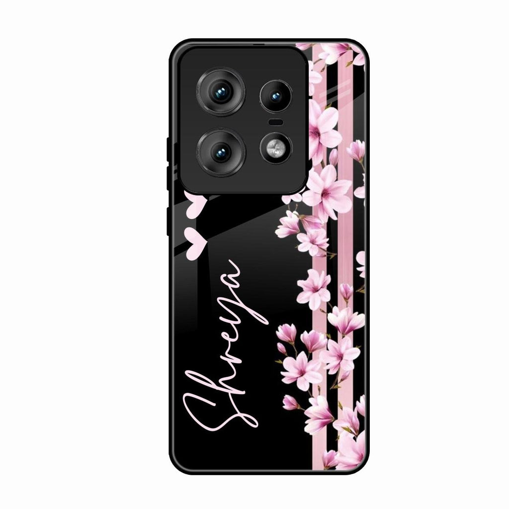 Pink Floral Customize Glass Case Cover For Motorola Edge 50 Pro