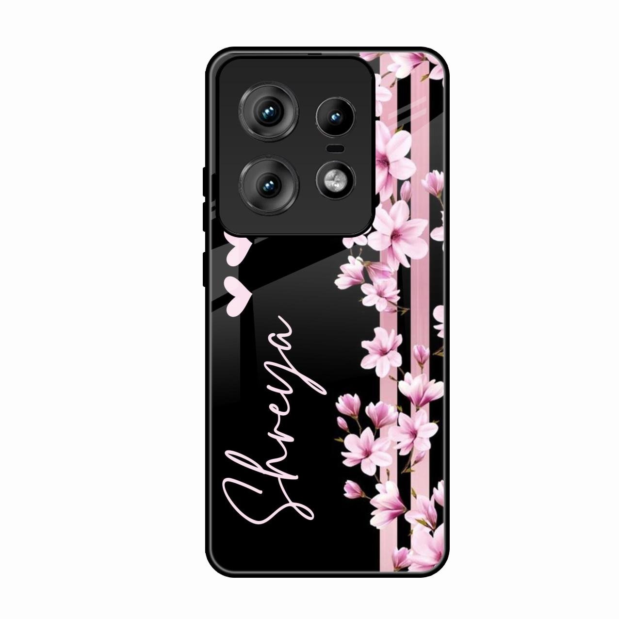 Pink Floral Customize Glass Case Cover For Motorola Edge 50 Pro