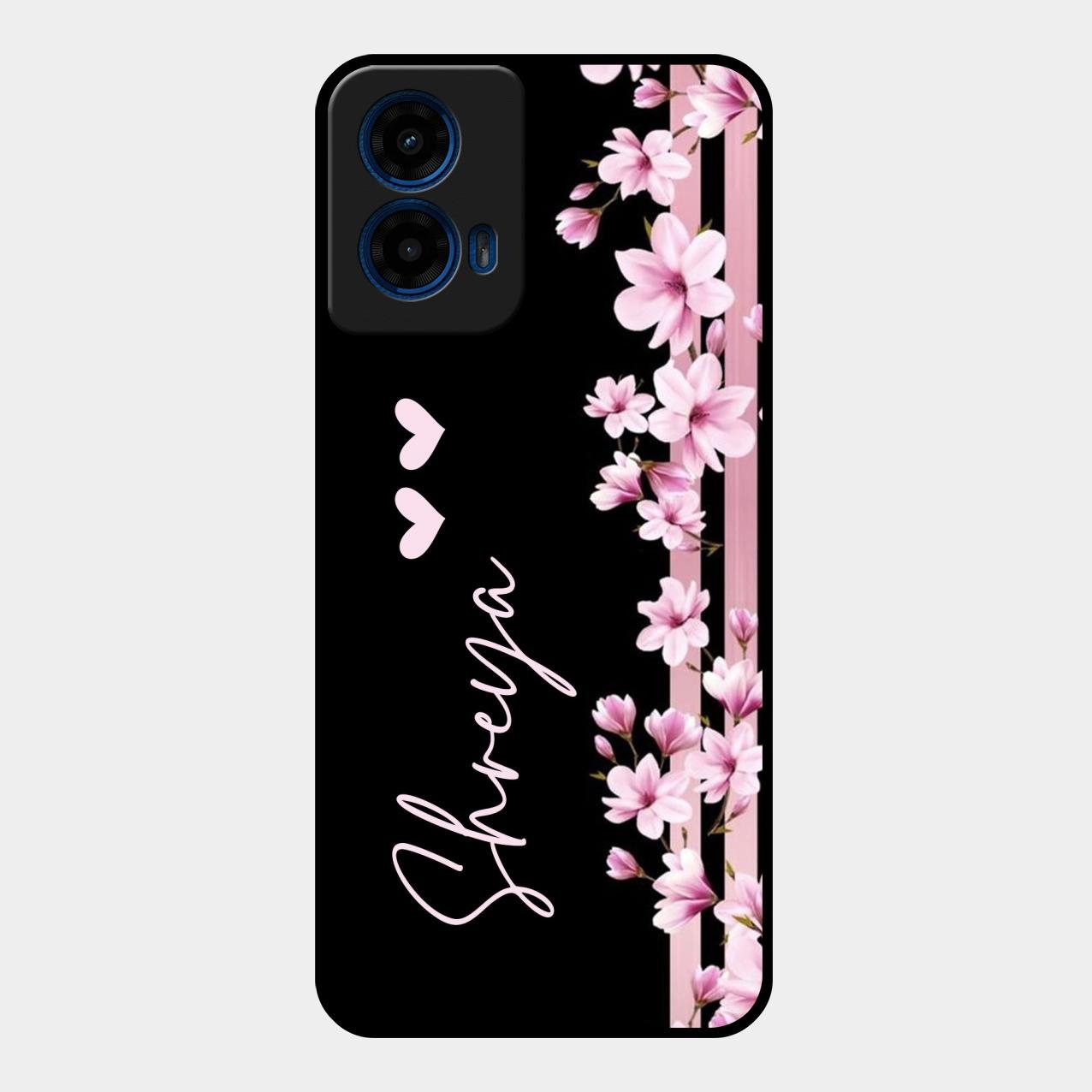Pink Floral Customize Glass Case Cover For Motorola G45 5G