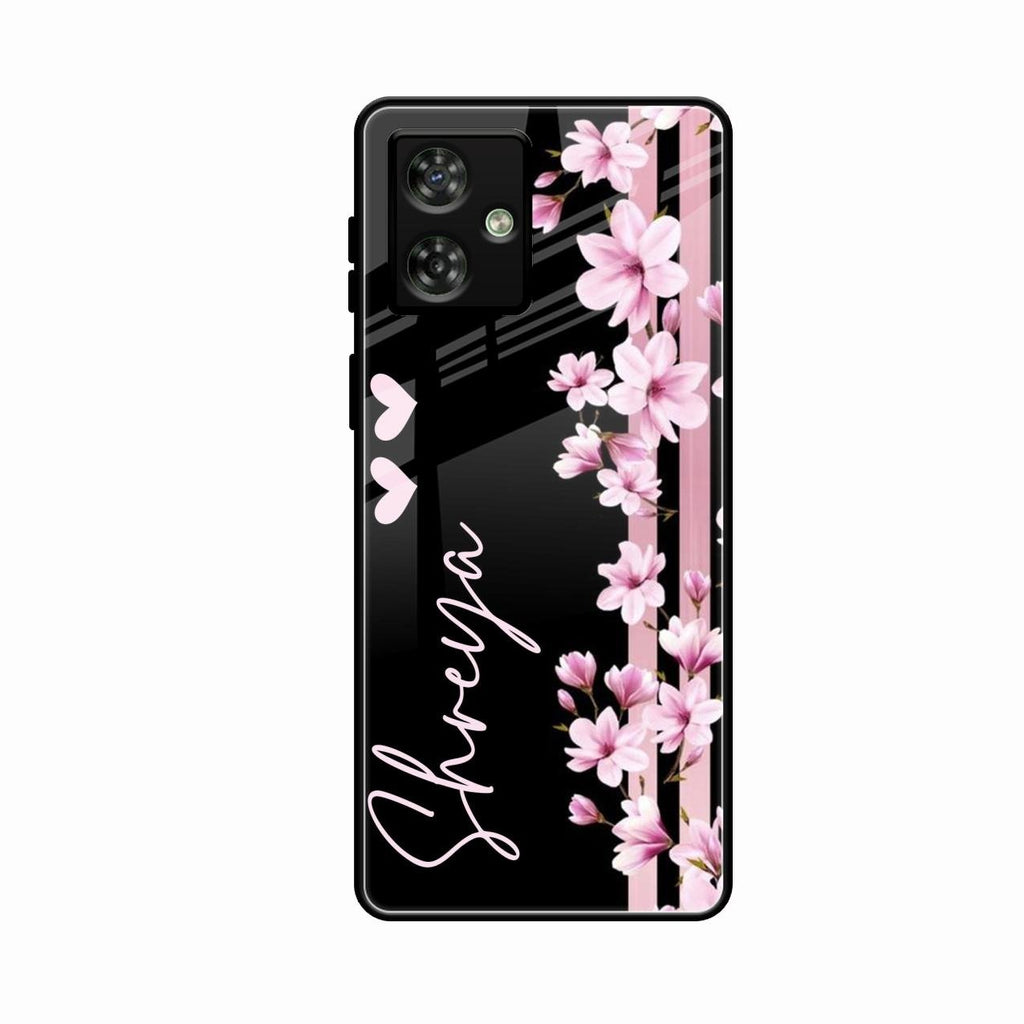 Pink Floral Customize Glass Case Cover For Motorola G54 5G