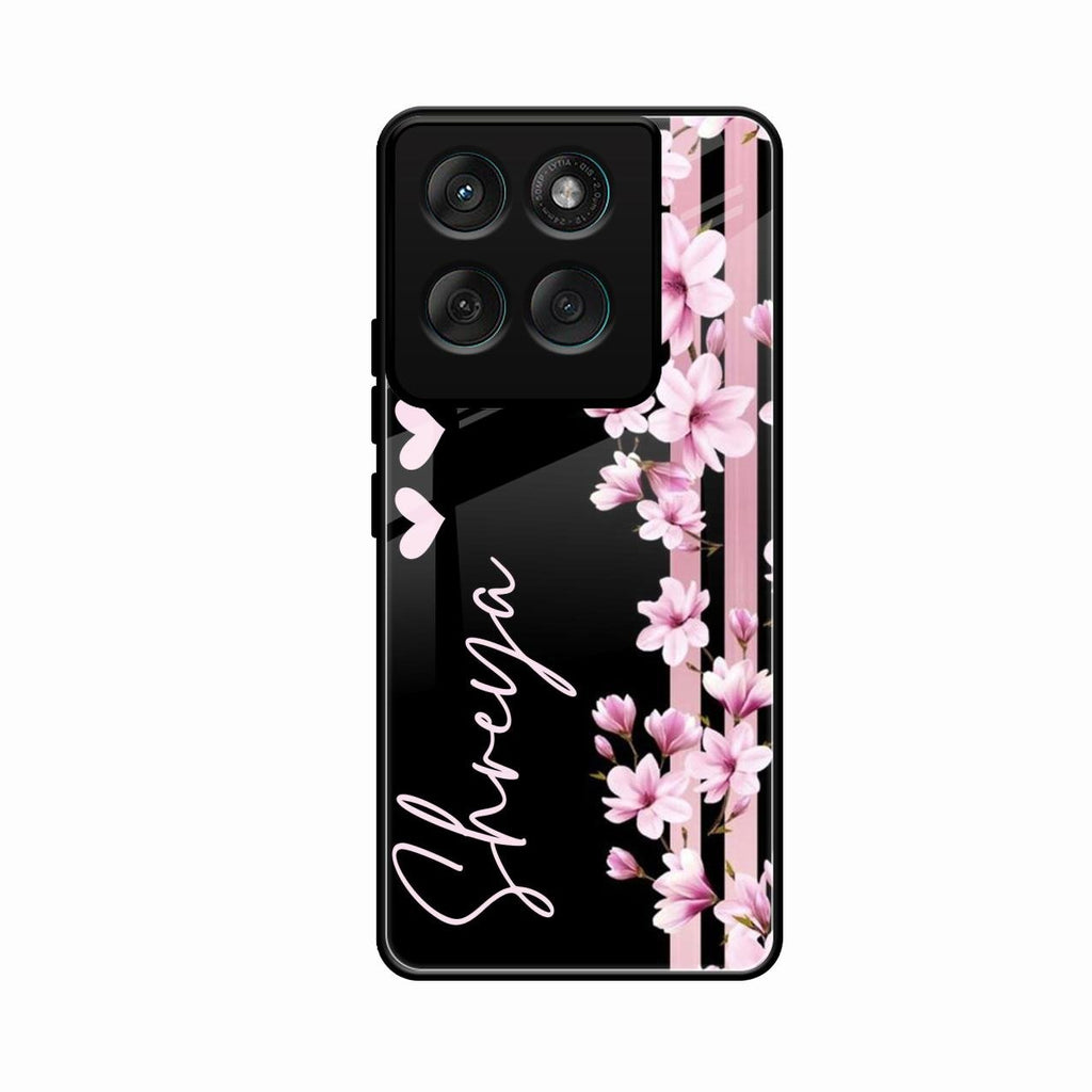 Pink Floral Customize Glass Case Cover For Motorola G67 Power 5G