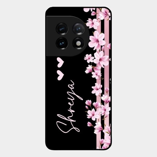 Pink Floral Customize Glass Case Cover For Oneplus 11 5G
