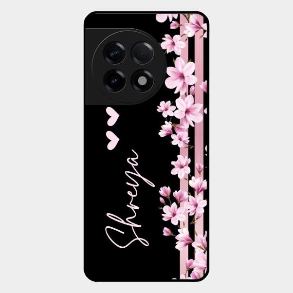 Pink Floral Customize Glass Case Cover For Oneplus 11R 5G