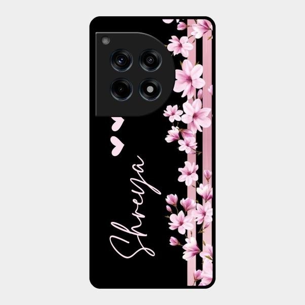 Pink Floral Customize Glass Case Cover For Oneplus 12R 5G
