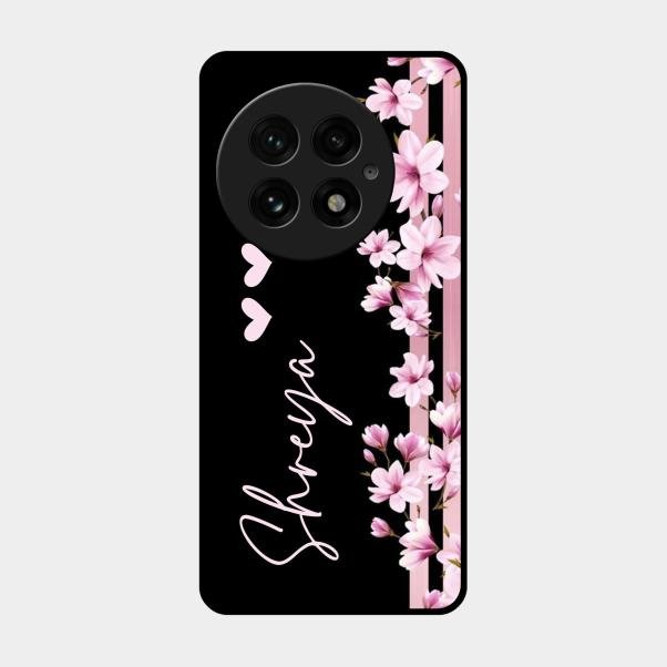 Pink Floral Customize Glass Case Cover For Oneplus 13 5G