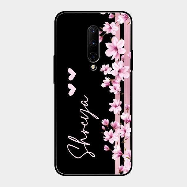 Pink Floral Customize Glass Case Cover For Oneplus 7 Pro
