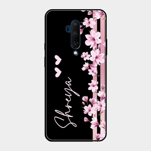 Pink Floral Customize Glass Case Cover For Oneplus 7T Pro