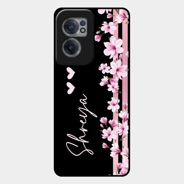 Pink Floral Customize Glass Case Cover For Oneplus Nord Ce 2 5G