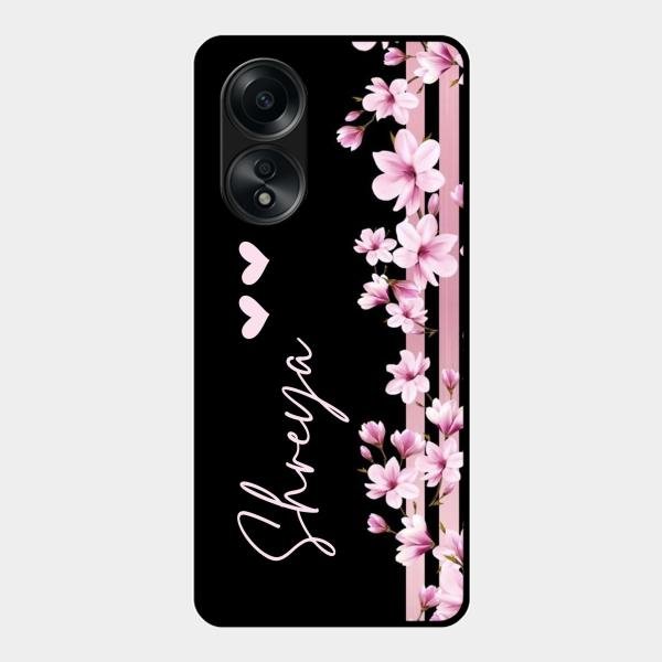 Pink Floral Customize Glass Case Cover For Oppo A58