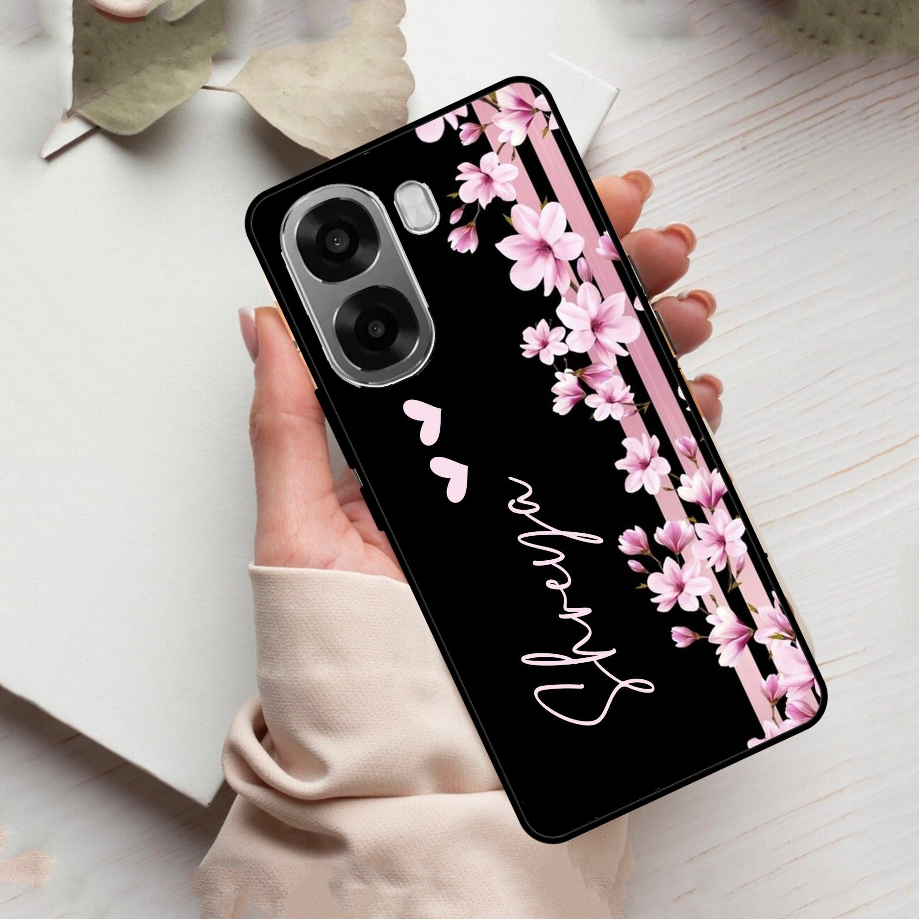 Pink Floral Customize Glass Case Cover For Oppo