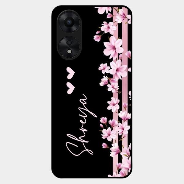 Pink Floral Customize Glass Case Cover For Oppo A78 5G