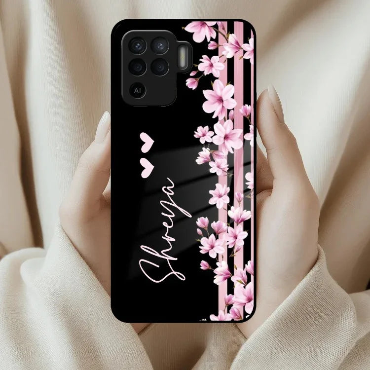 Pink Floral Customize Glass Case Cover For Oppo - ShopOnCliQ