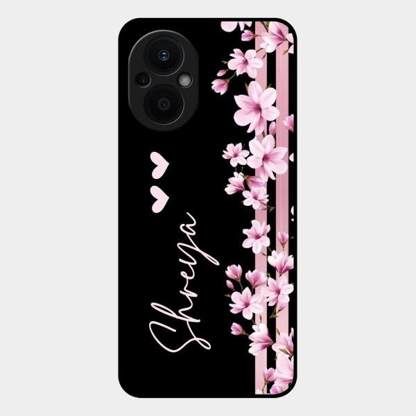 Pink Floral Customize Glass Case Cover For Oppo F21 Pro 5G