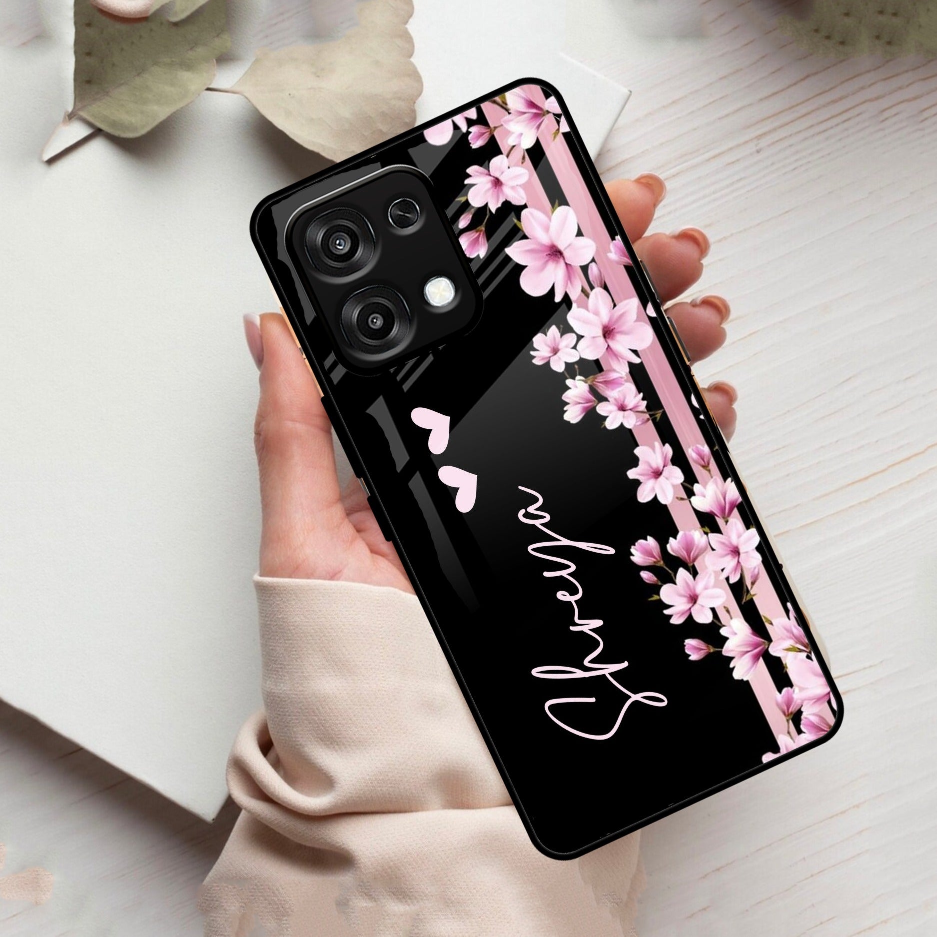 Pink Floral Customize Glass Case Cover For Oppo