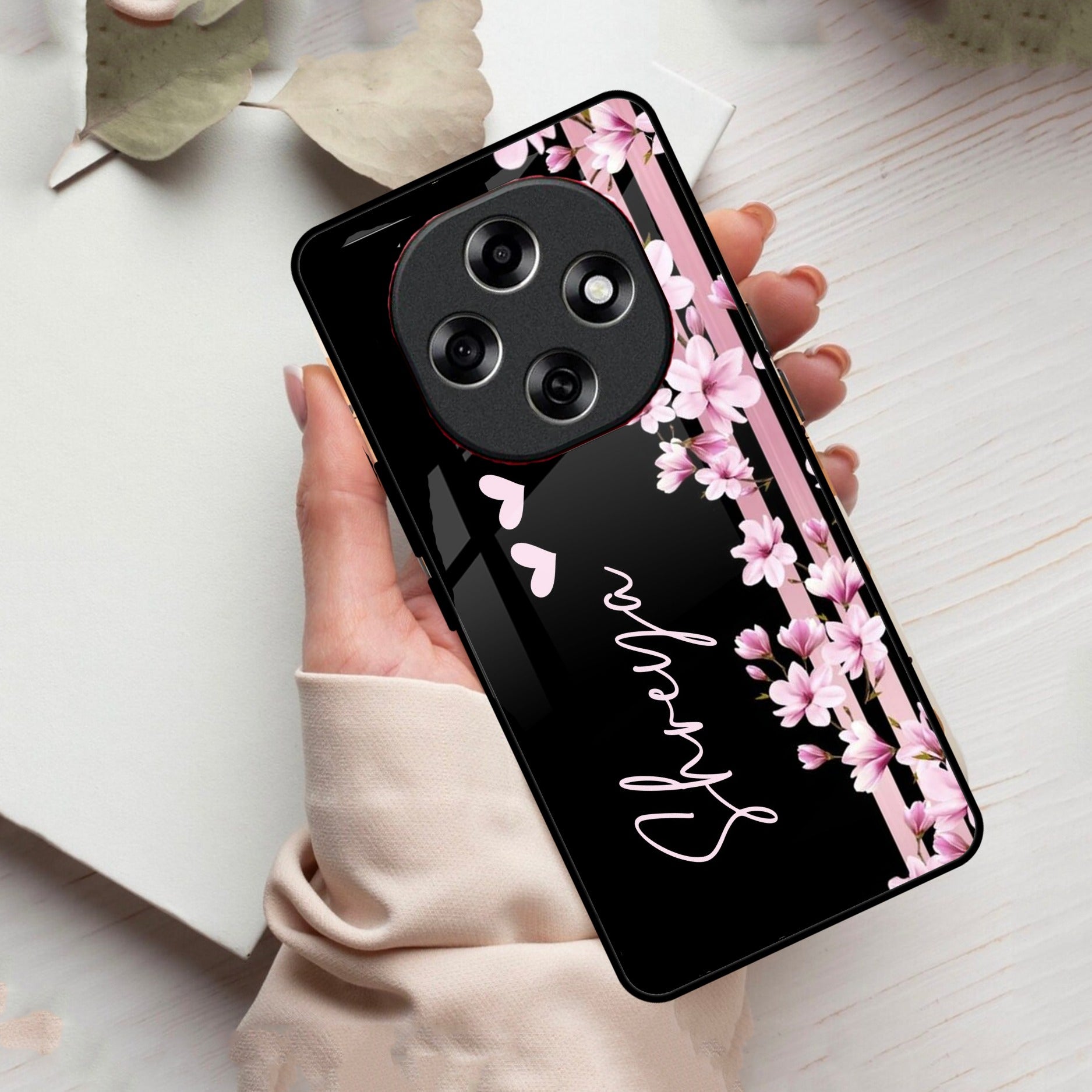 Pink Floral Customize Glass Case Cover For Oppo