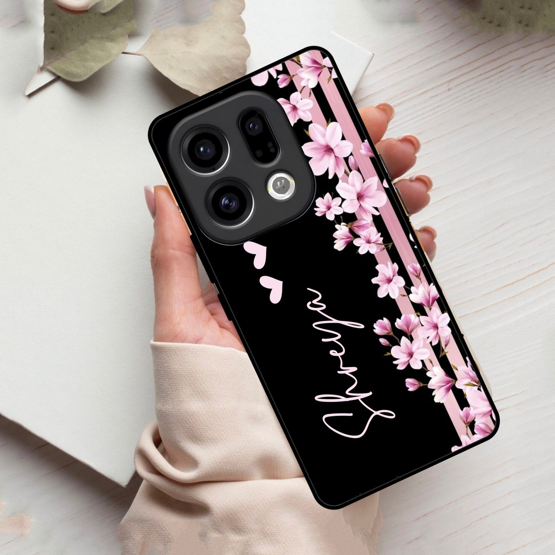 Pink Floral Customize Glass Case Cover For Oppo