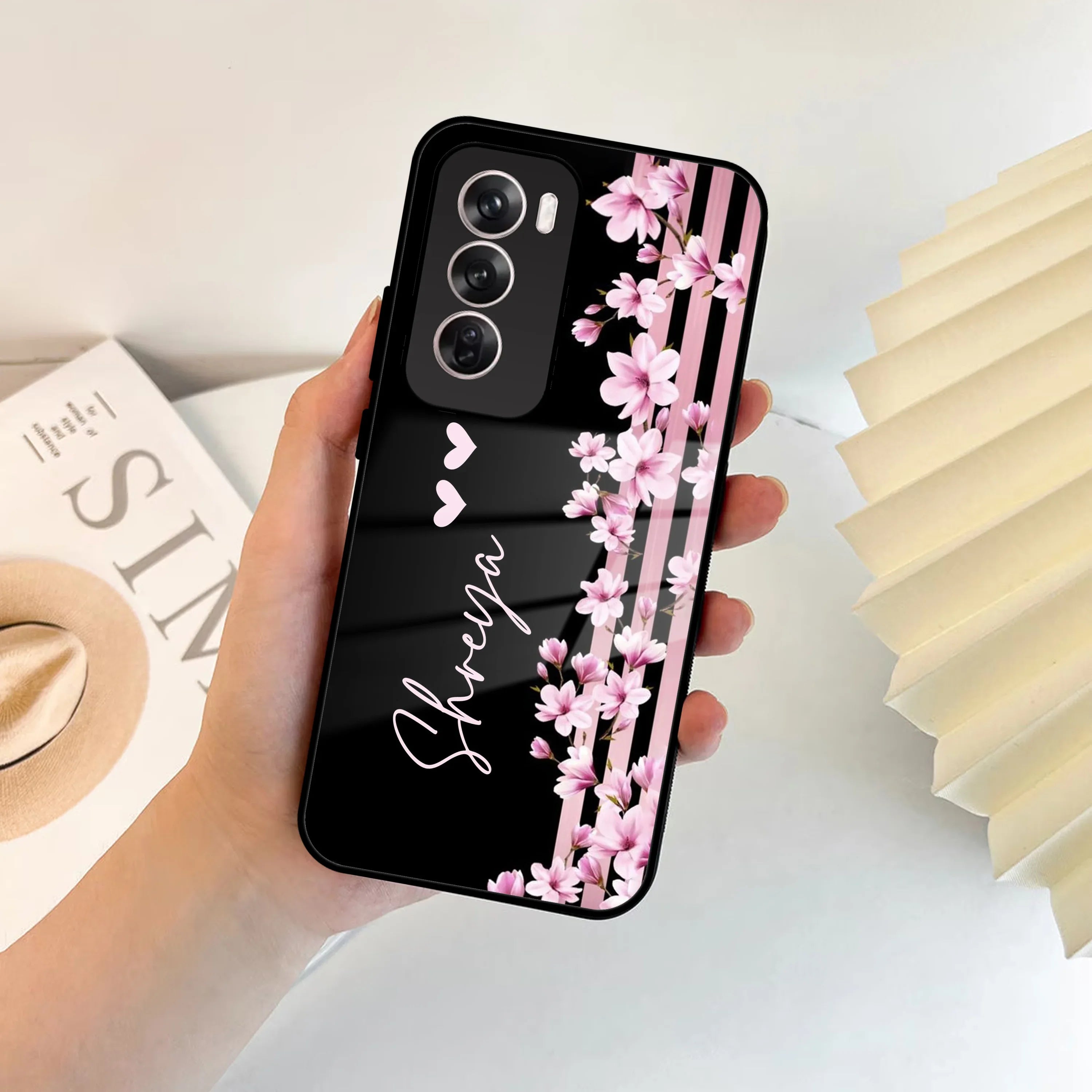Pink Floral Customize Glass Case Cover For Oppo - ShopOnCliQ