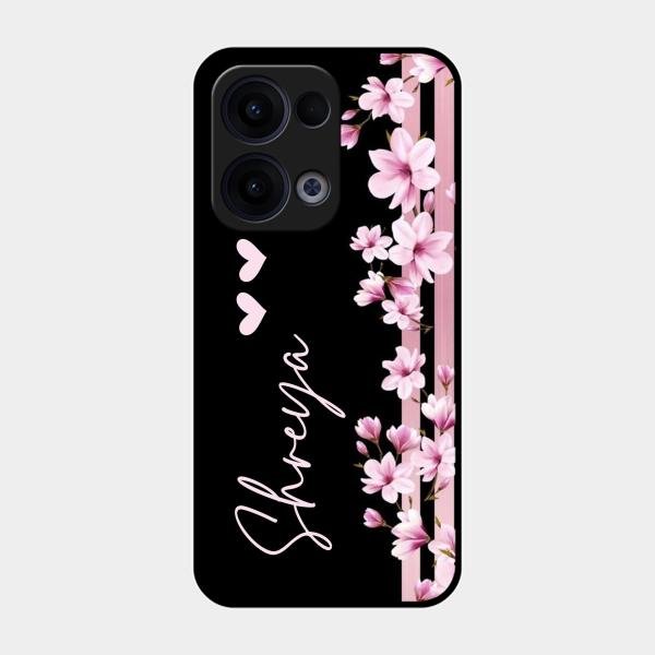 Pink Floral Customize Glass Case Cover For Oppo Reno 13 5G