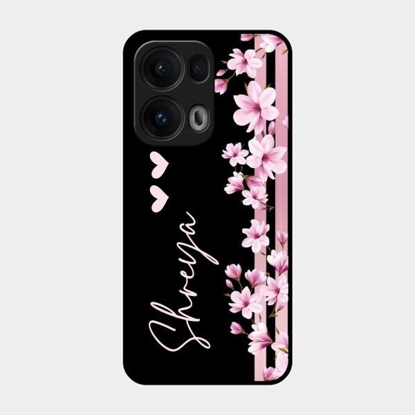 Pink Floral Customize Glass Case Cover For Oppo Reno 13 Pro 5G