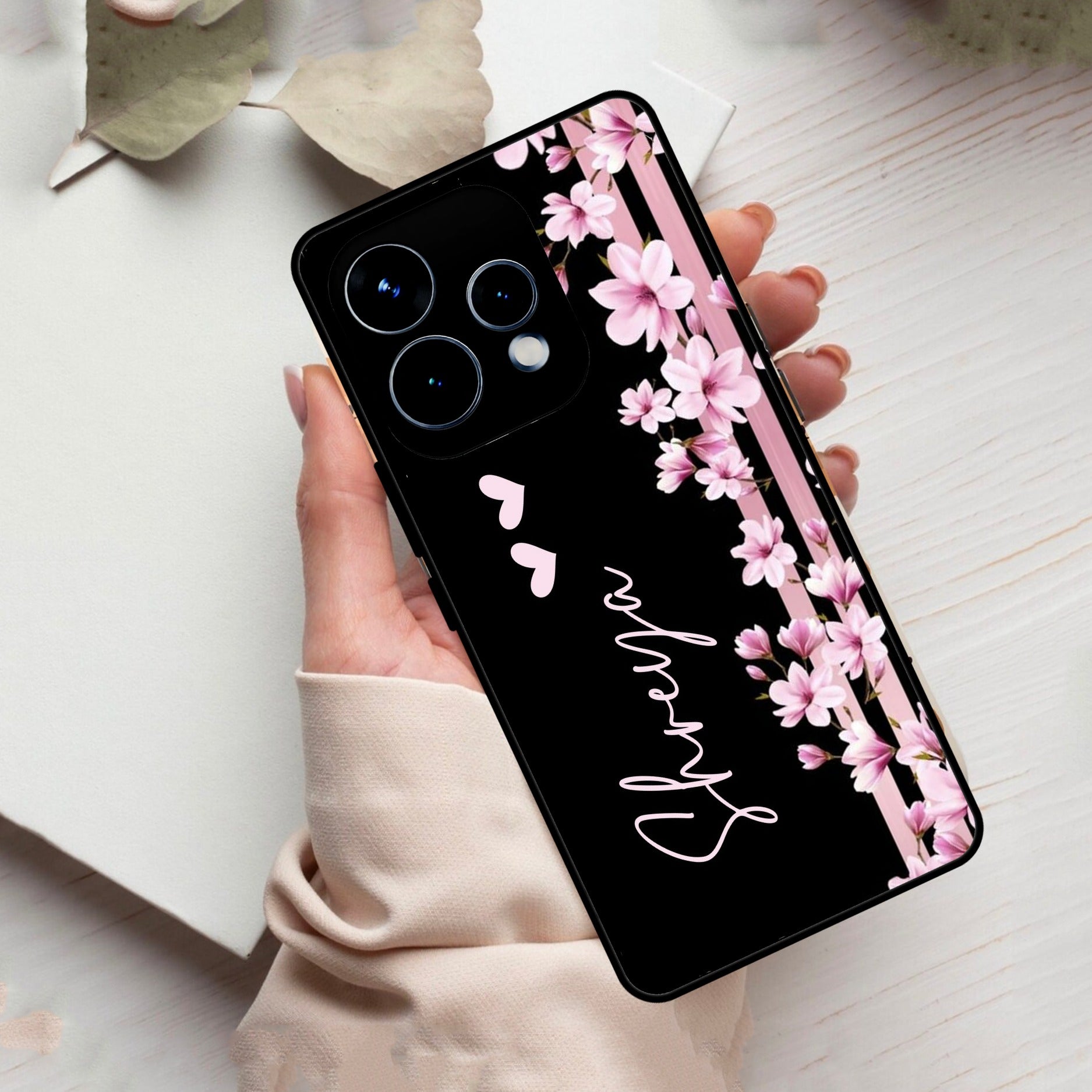 Pink Floral Customize Glass Case Cover For Oppo