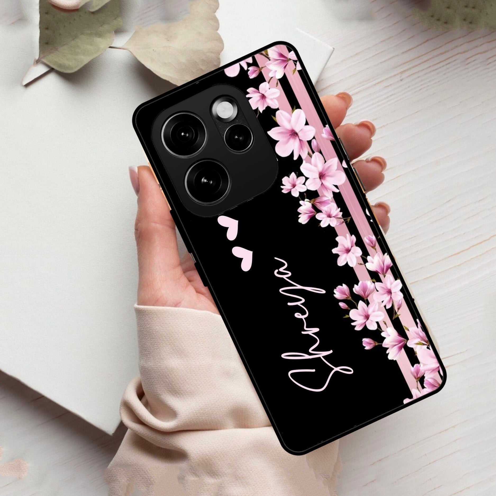 Pink Floral Customize Glass Case Cover For Oppo