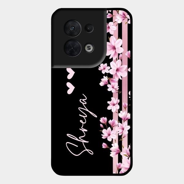 Pink Floral Customize Glass Case Cover For Oppo Reno 8 5G