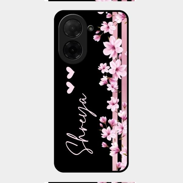 Pink Floral Customize Glass Case Cover For Poco C71